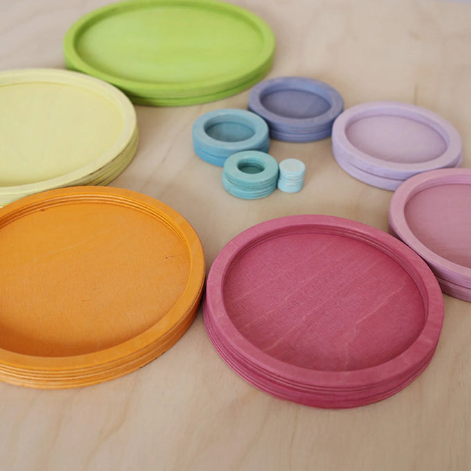 Grimm's Houten Concentrische Ringen en Schijven, Pastel, 20-delig