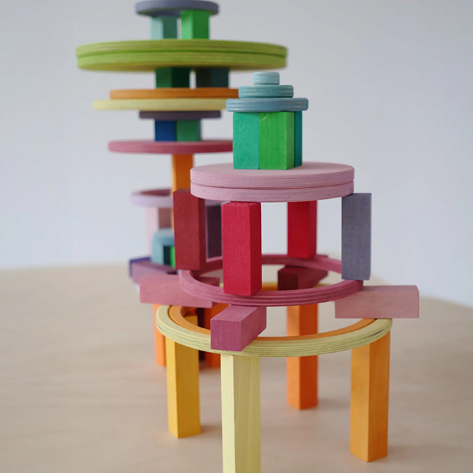 Grimm's Houten Concentrische Ringen en Schijven, Pastel, 20-delig