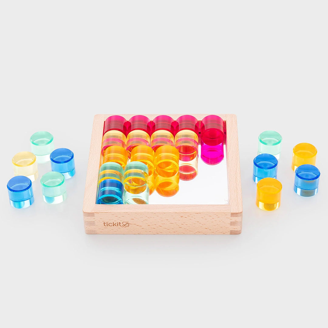 TickiT Blokkenset Gem Circles in houten spiegelbak, 25-stuks