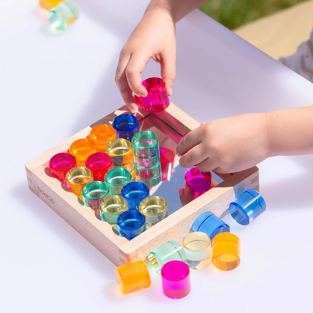 TickiT Blokkenset Gem Circles in houten spiegelbak, 25-stuks