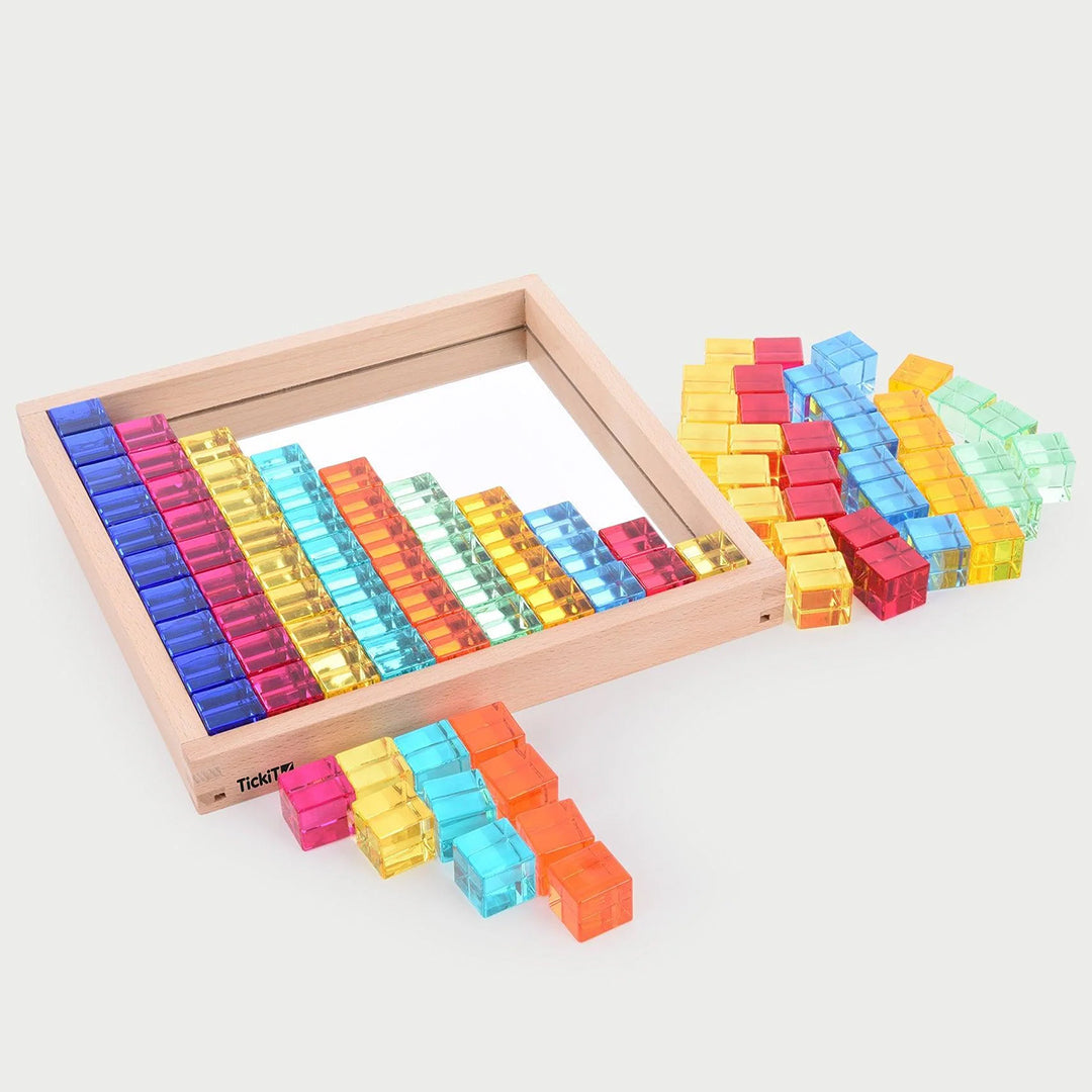 TickiT Blokkenset Gem Cubes in houten spiegelbak, 100-stuks
