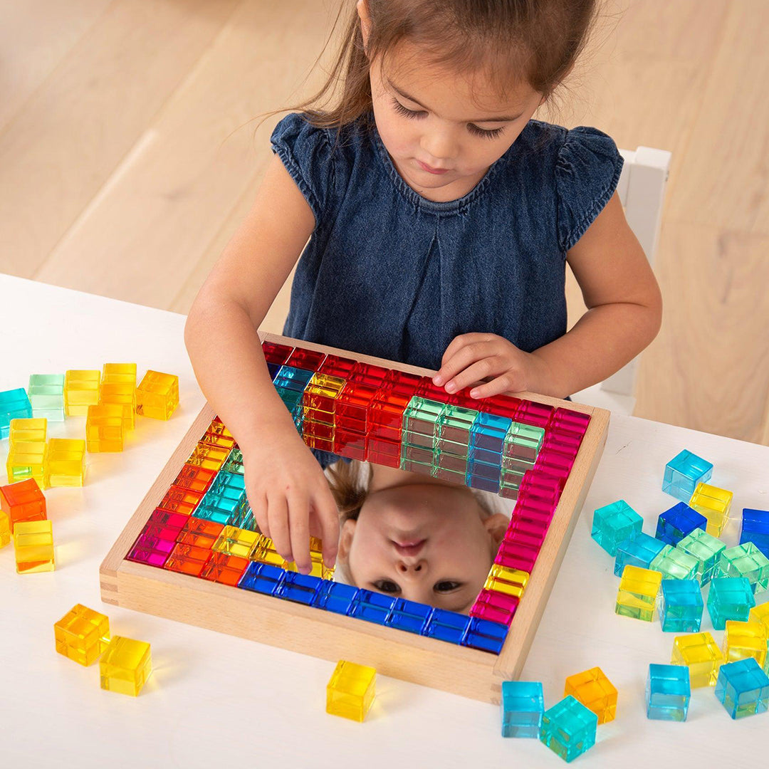 TickiT Blokkenset Gem Cubes in houten spiegelbak, 100-stuks