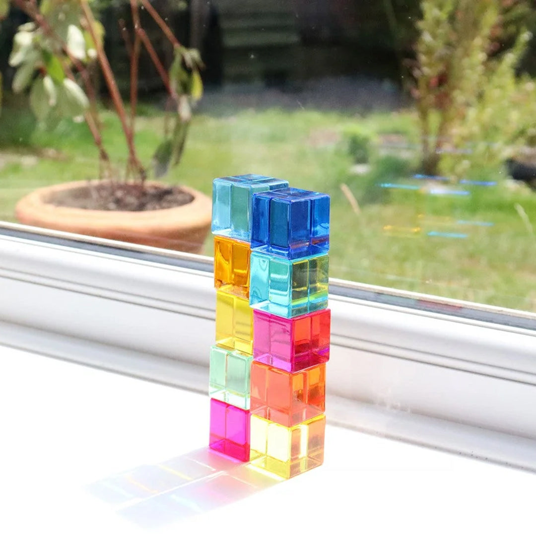 TickiT Blokkenset Gem Cubes in houten spiegelbak, 100-stuks