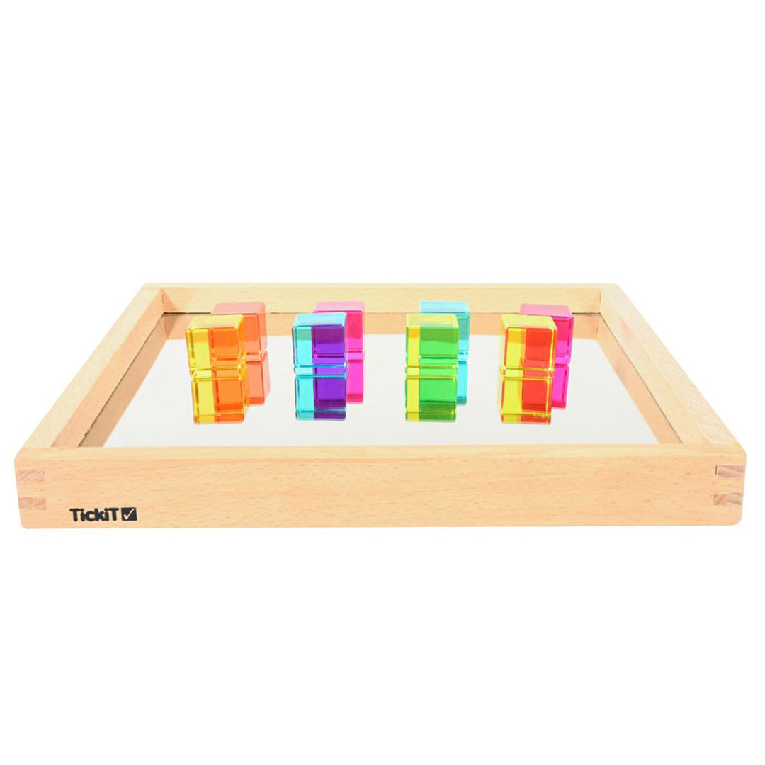 TickiT Blokkenset Gem Cubes in houten spiegelbak, 100-stuks