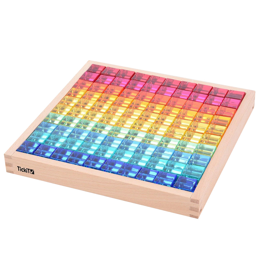TickiT Blokkenset Gem Cubes in houten spiegelbak, 100-stuks
