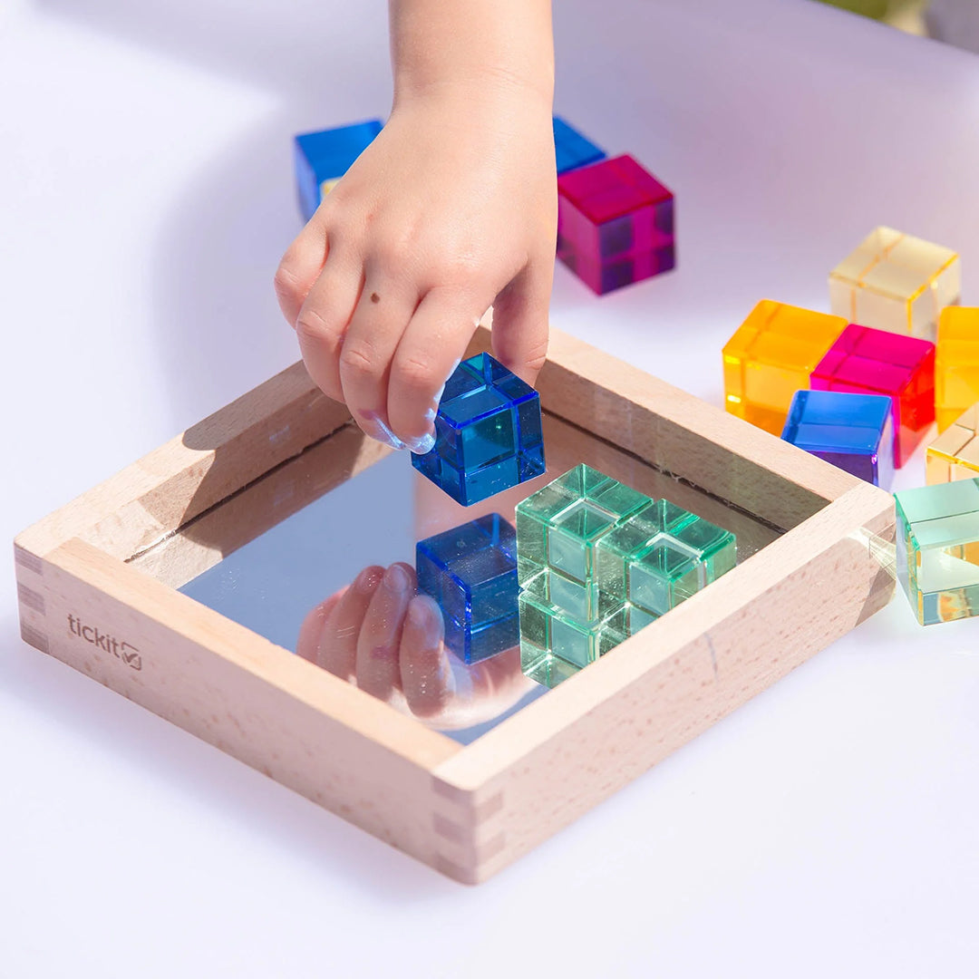 TickiT Blokkenset Gem Cubes in houten spiegelbak, 25-stuks