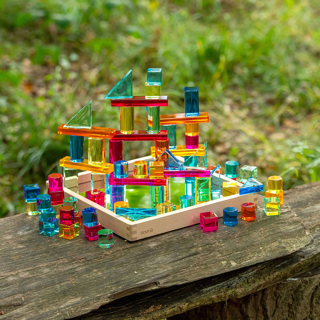 TickiT Blokkenset Gem Shapes in houten spiegelbak, 72-stuks