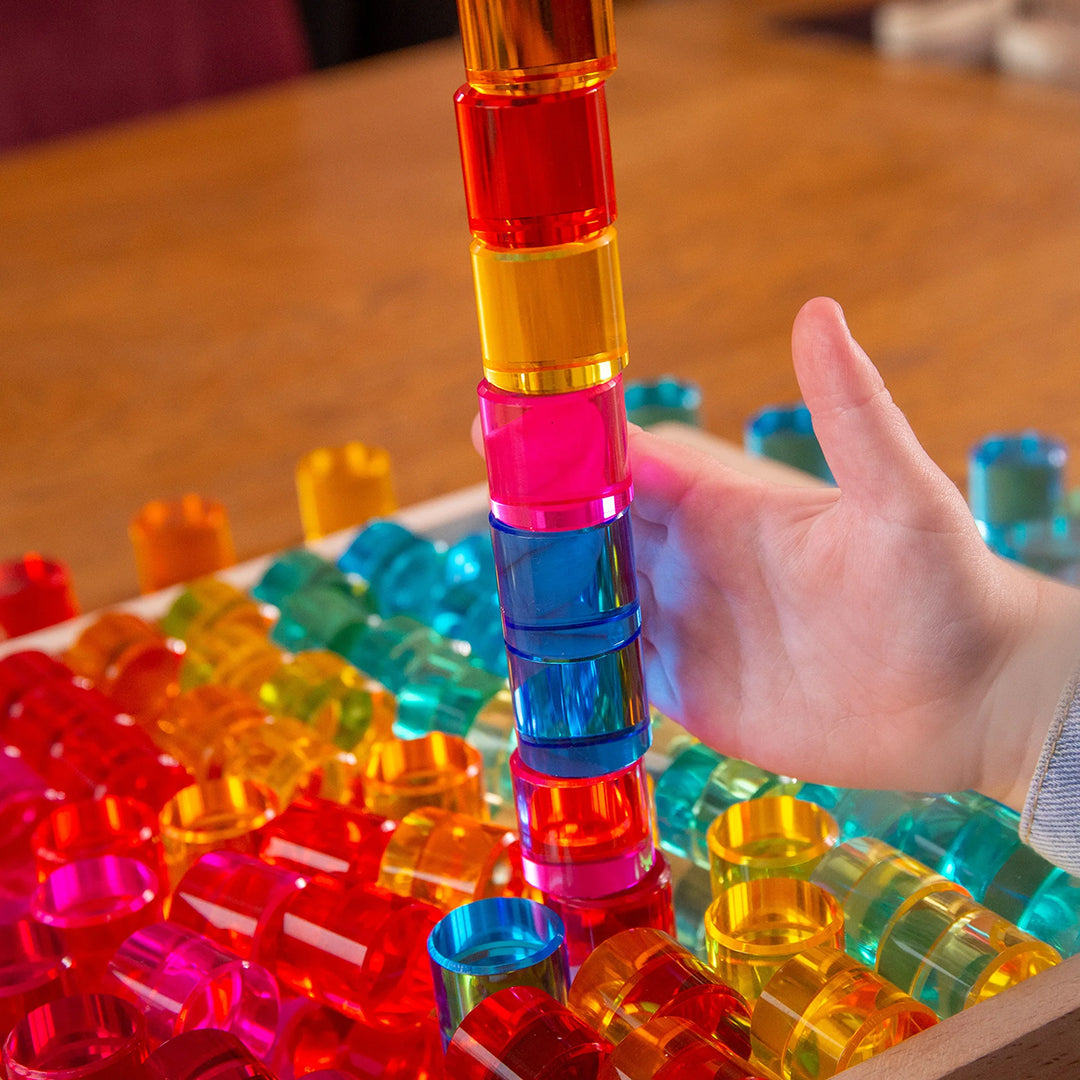 TickiT Blokkenset Gem Circles in houten spiegelbak, 100-stuks