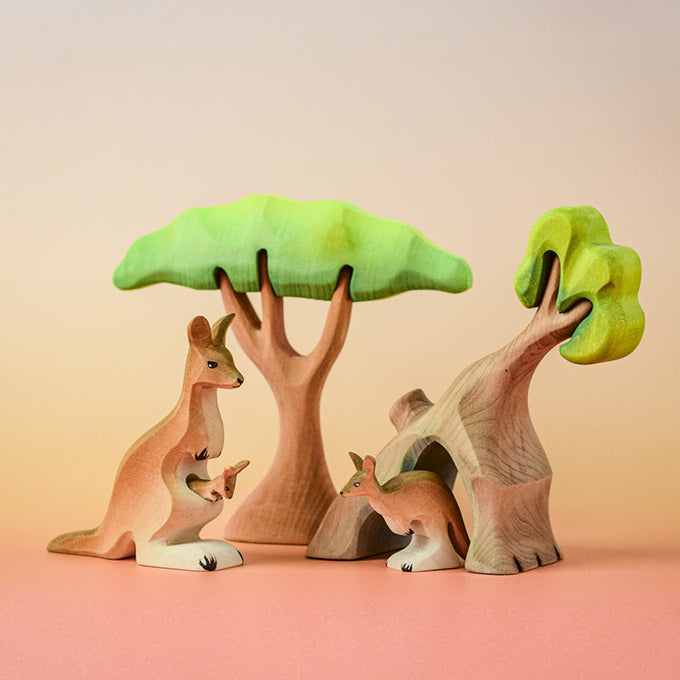 Bumbu Toys Houten Kangoeroe moeder met baby