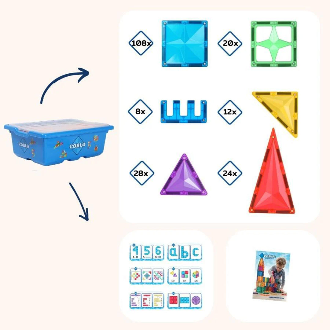 Coblo magnetische tegels classic 200 stuks in schoolbox