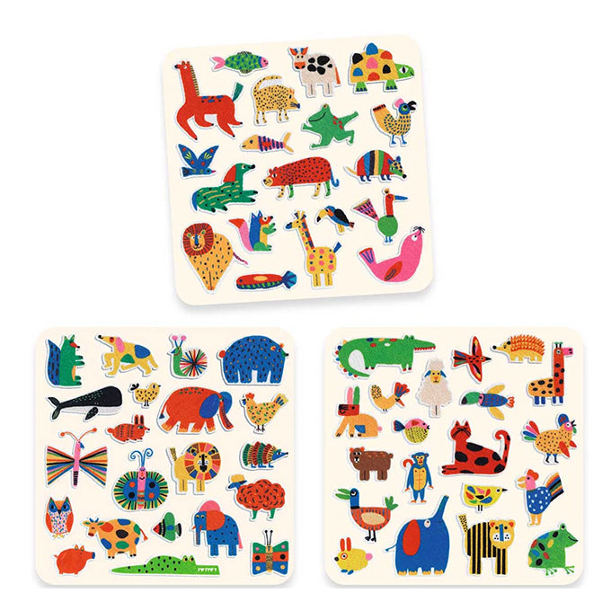 Djeco vilten stickers, Dieren overal!, 60 stuks
