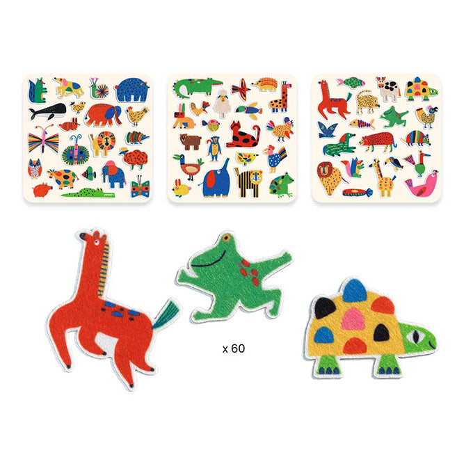 Djeco vilten stickers, Dieren overal!, 60 stuks
