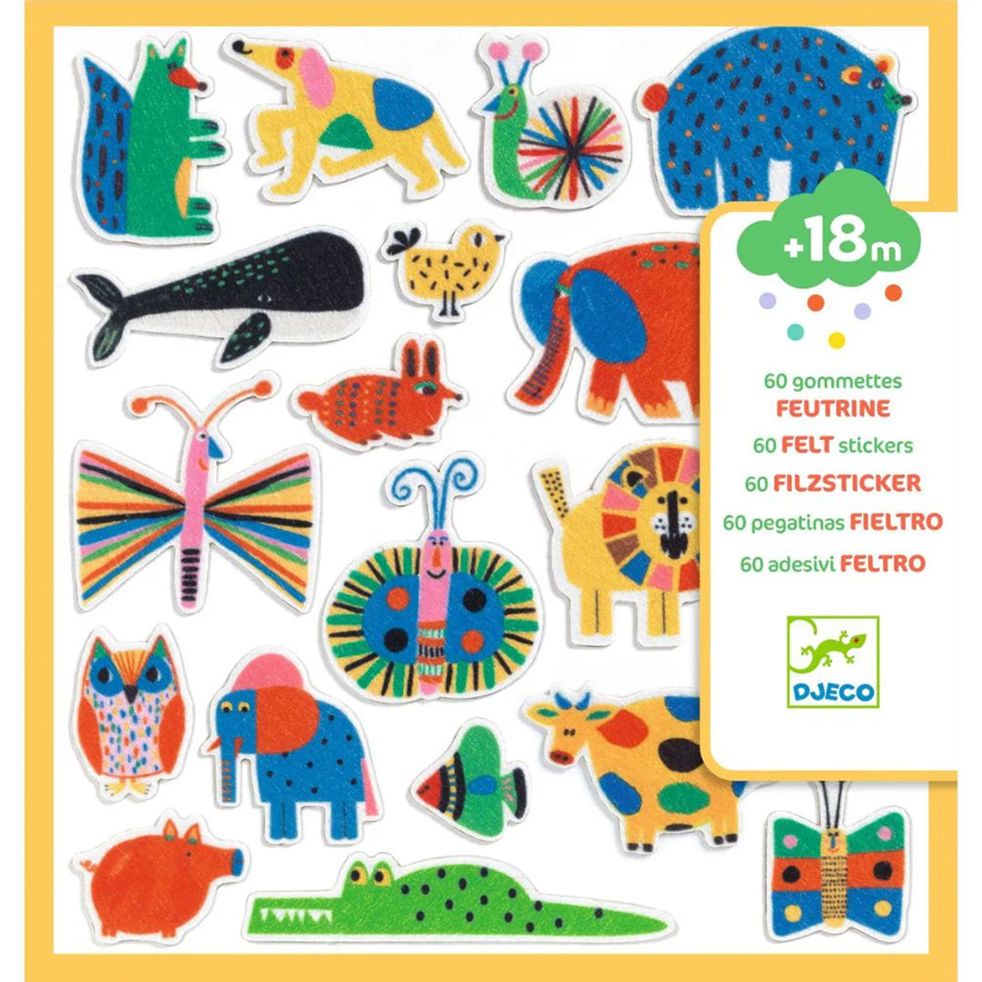 Djeco vilten stickers, Dieren overal!, 60 stuks