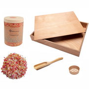 Grennn Voordeelset - Grote Speelbak + Deksel + 750 gram speelrijst Roze bloemen mix + schepje en zeef
