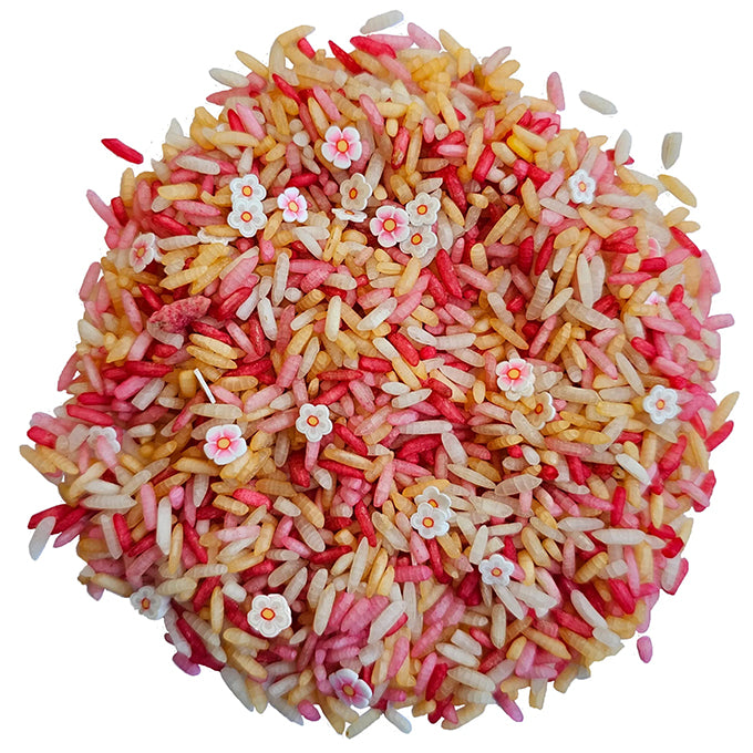 Grennn Voordeelset - Grote Speelbak + 750 gram speelrijst Roze bloemen mix + schepje en zeef