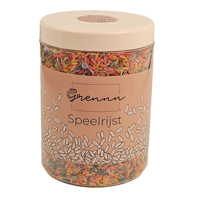 Grennn Voordeelset - Grote Speelbak + 750 gram speelrijst Candy mix + schepje + pincet groen pastel
