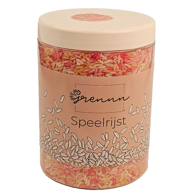 Grennn Voordeelset - Grote Speelbak + 750 gram speelrijst Roze bloemen mix + schepje en zeef