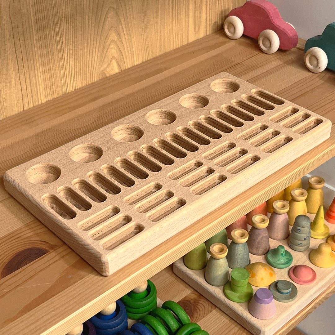 Houten houder voor Grapat Nins, ringen en munten, 60-delig