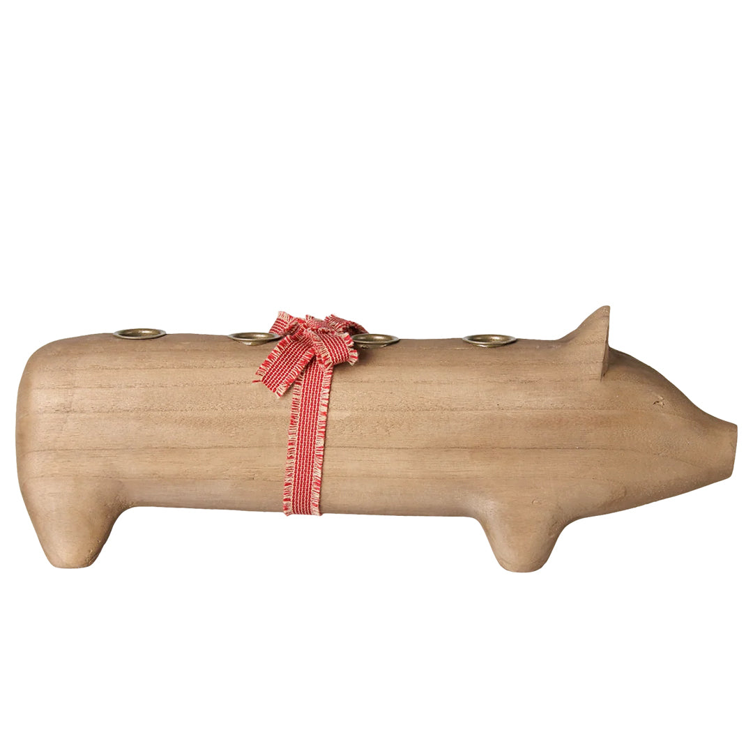 Maileg Houten Advent Kandelaar Varken, Candle holder Pig, Advent Large - Nature