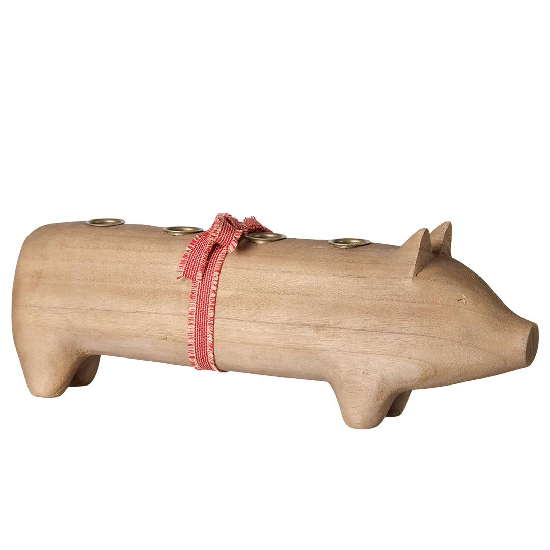 Maileg Houten Advent Kandelaar Varken, Candle holder Pig, Advent Large - Nature