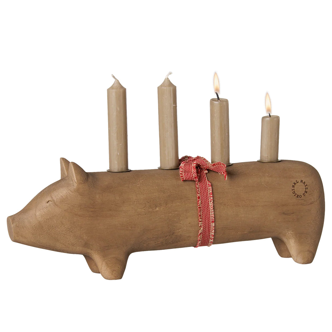 Maileg Houten Advent Kandelaar Varken, Candle holder Pig, Advent Large - Nature
