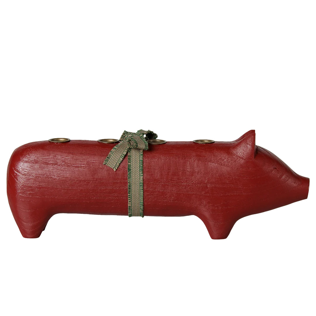 Maileg Houten Advent Kandelaar Varken, Candle holder Pig, Advent Large - Red