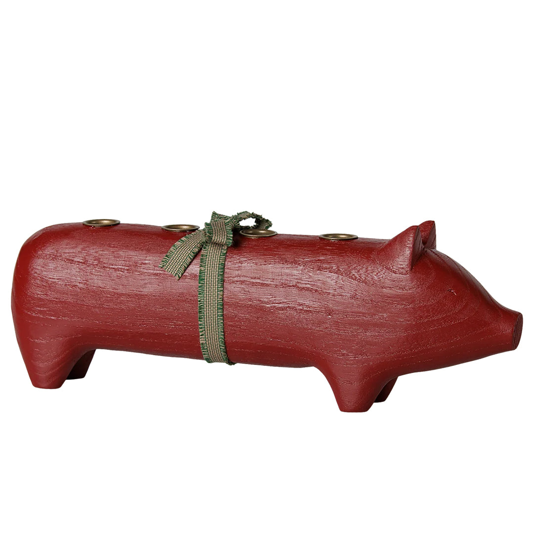 Maileg Houten Advent Kandelaar Varken, Candle holder Pig, Advent Large - Red