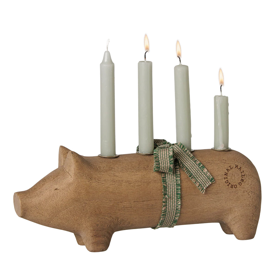 Maileg Houten Advent Kandelaar Varken, Candle holder Pig, Advent medium - Nature