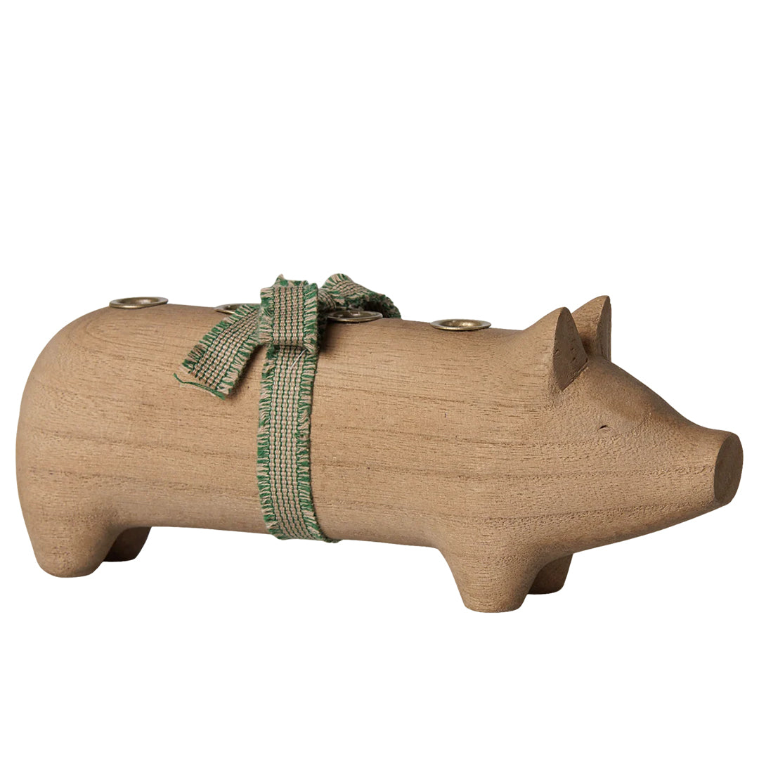 Maileg Houten Advent Kandelaar Varken, Candle holder Pig, Advent medium - Nature