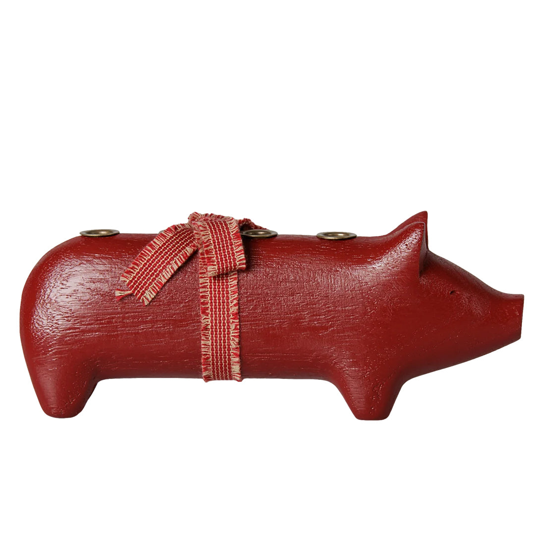 Maileg Houten Advent Kandelaar Varken, Candle holder Pig, Advent medium - Red