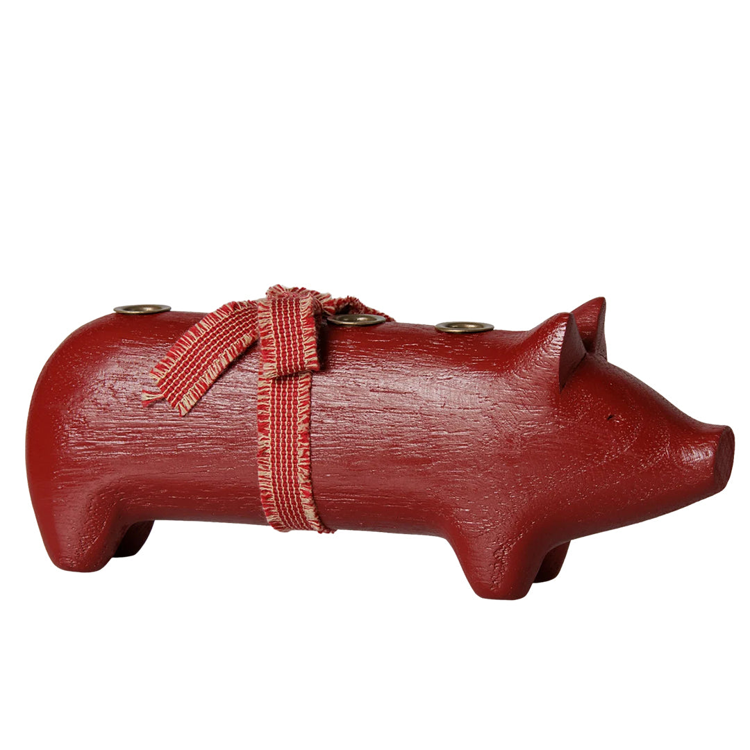 Maileg Houten Advent Kandelaar Varken, Candle holder Pig, Advent medium - Red