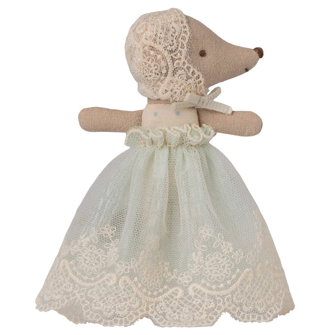 Maileg Baby Muis Mint, Mouse in gown - Mint
