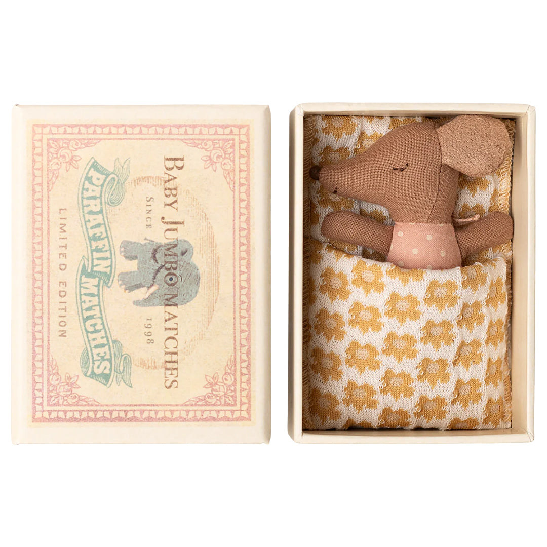 Maileg Baby Muis Sleepy Wakey baby mouse in matchbox, Rose II