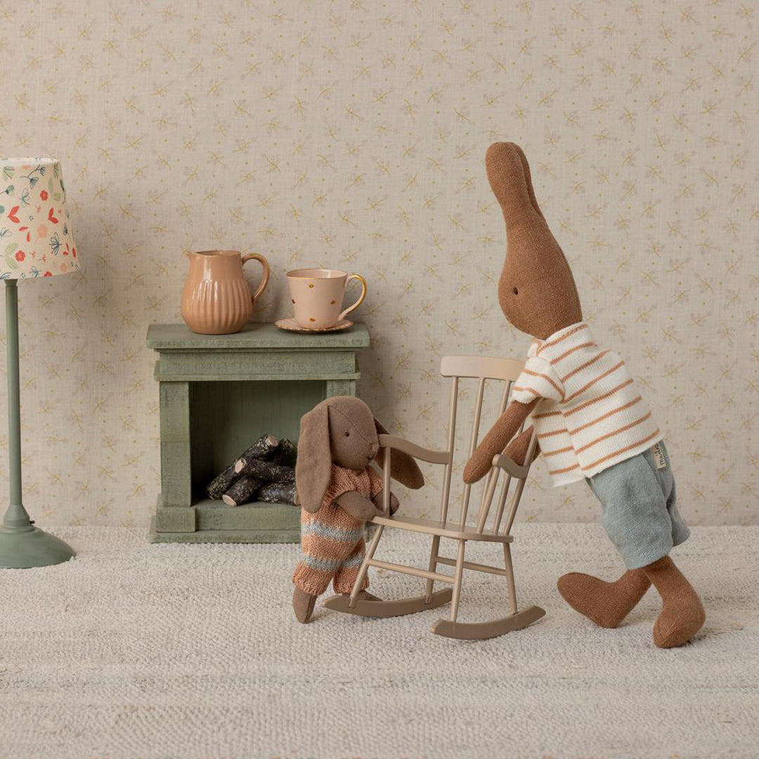 Maileg konijntje, Bunny, Micro - Brown - Dusty rose knitted suit, 12 cm