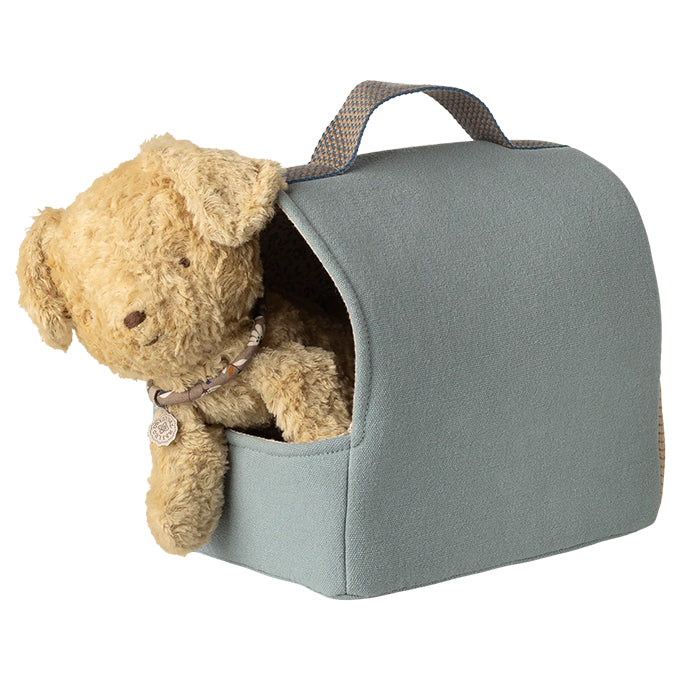 Maileg Knuffel Draagmand, Pet carrier - Dusty blue