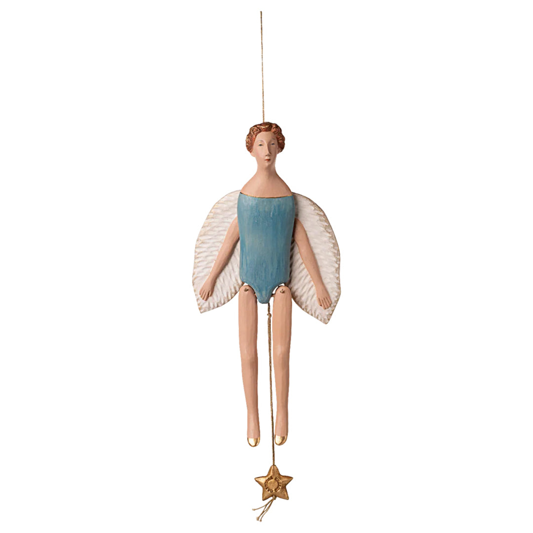 Maileg Engel trekpop, Angel jumping jack with halo, Large - Dark mint, 28 cm
