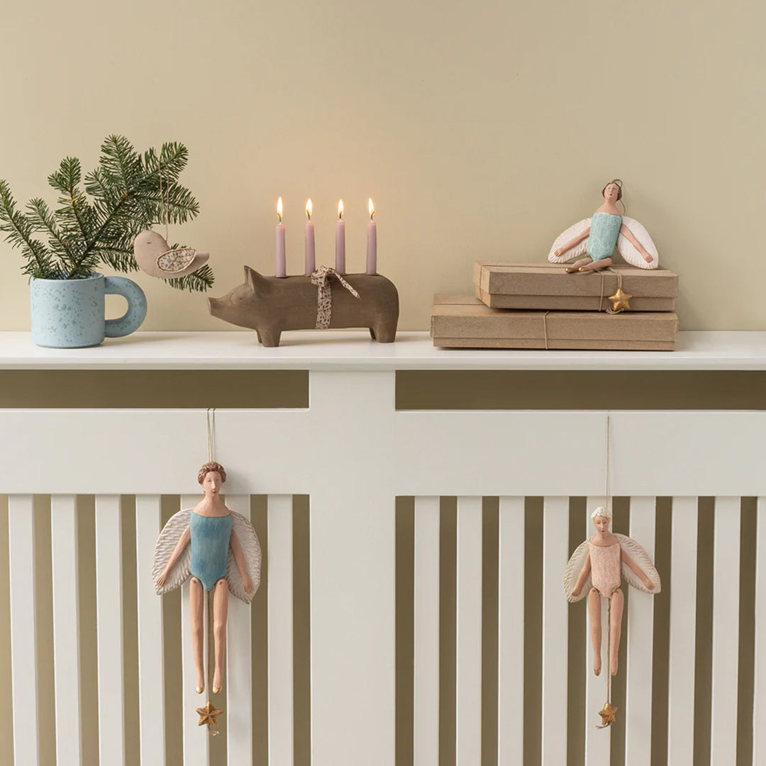 Maileg Engel trekpop, Angel jumping jack with halo, Large - Dark mint, 28 cm