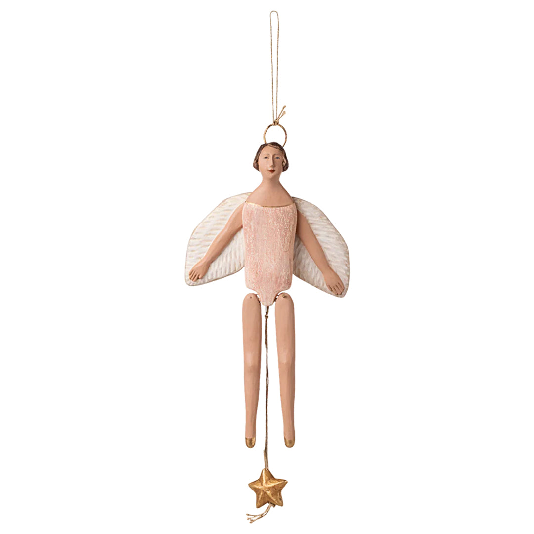 Maileg Engel trekpop, Angel jumping jack with halo, Medium - Rose, 26 cm