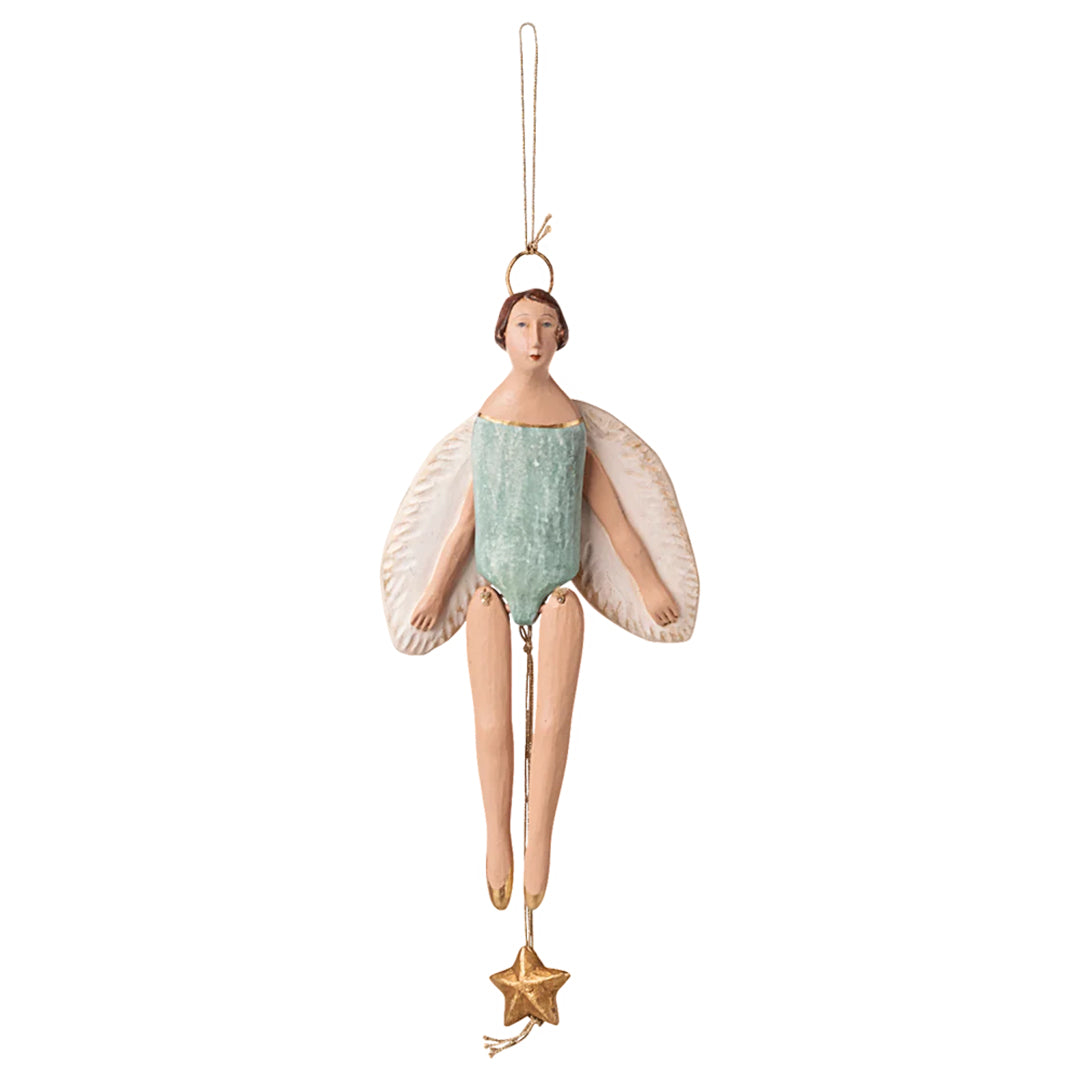 Maileg Engel trekpop, Angel jumping jack with halo, Small - Mint, 20,5cm