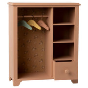 Maileg houten garderobekast incl. 3 hangers, Wardrobe Large - Dark powder, 33cm