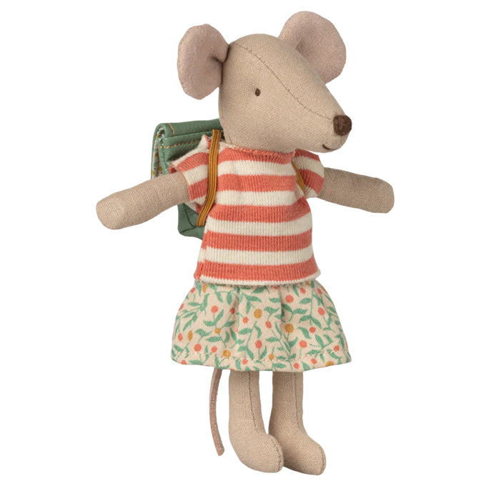 Maileg grote zus Muis met Rugzak, Tricycle mouse, Green