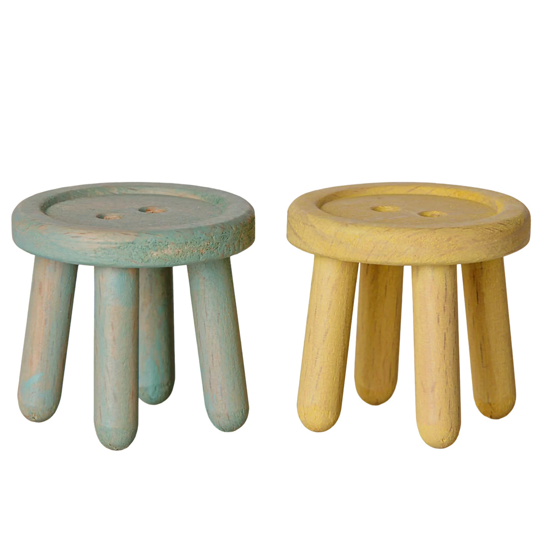 Maileg 2 houten krukjes voor muizen, Stool set - Mint/Light yellow, hoogte 3cm