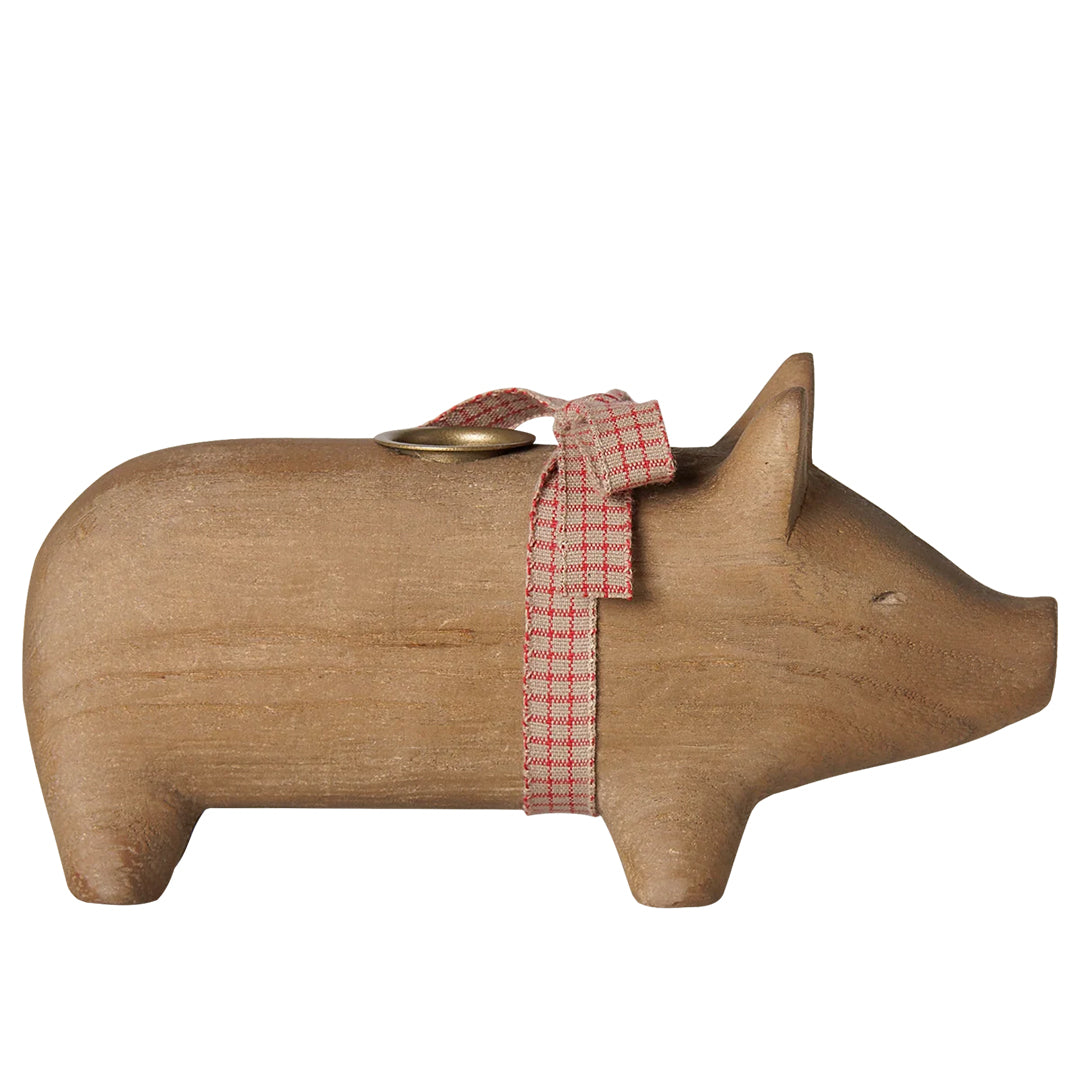 Maileg Houten Kandelaar Varken, Candle holder Pig, Medium - Nature
