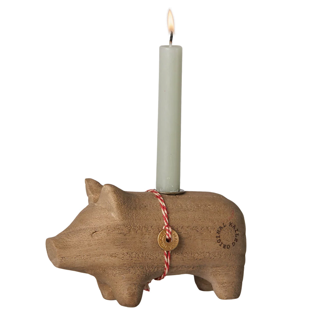 Maileg Houten Kandelaar Varken, Candle holder Pig, Small - Nature