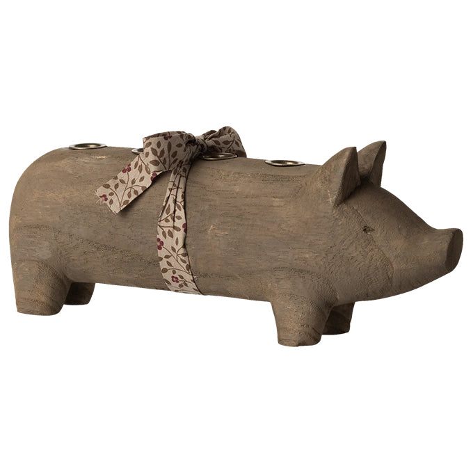Maileg Houten Advent Kandelaar Varken, Wooden candle holder Pig, Advent