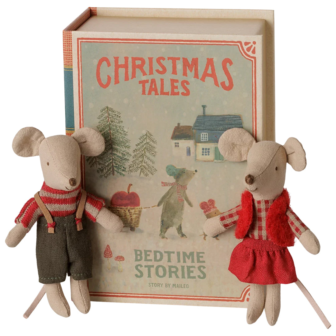 Maileg Kerst muizen tweeling in Boek, Christmas twin mice, Little sister and brother in Book