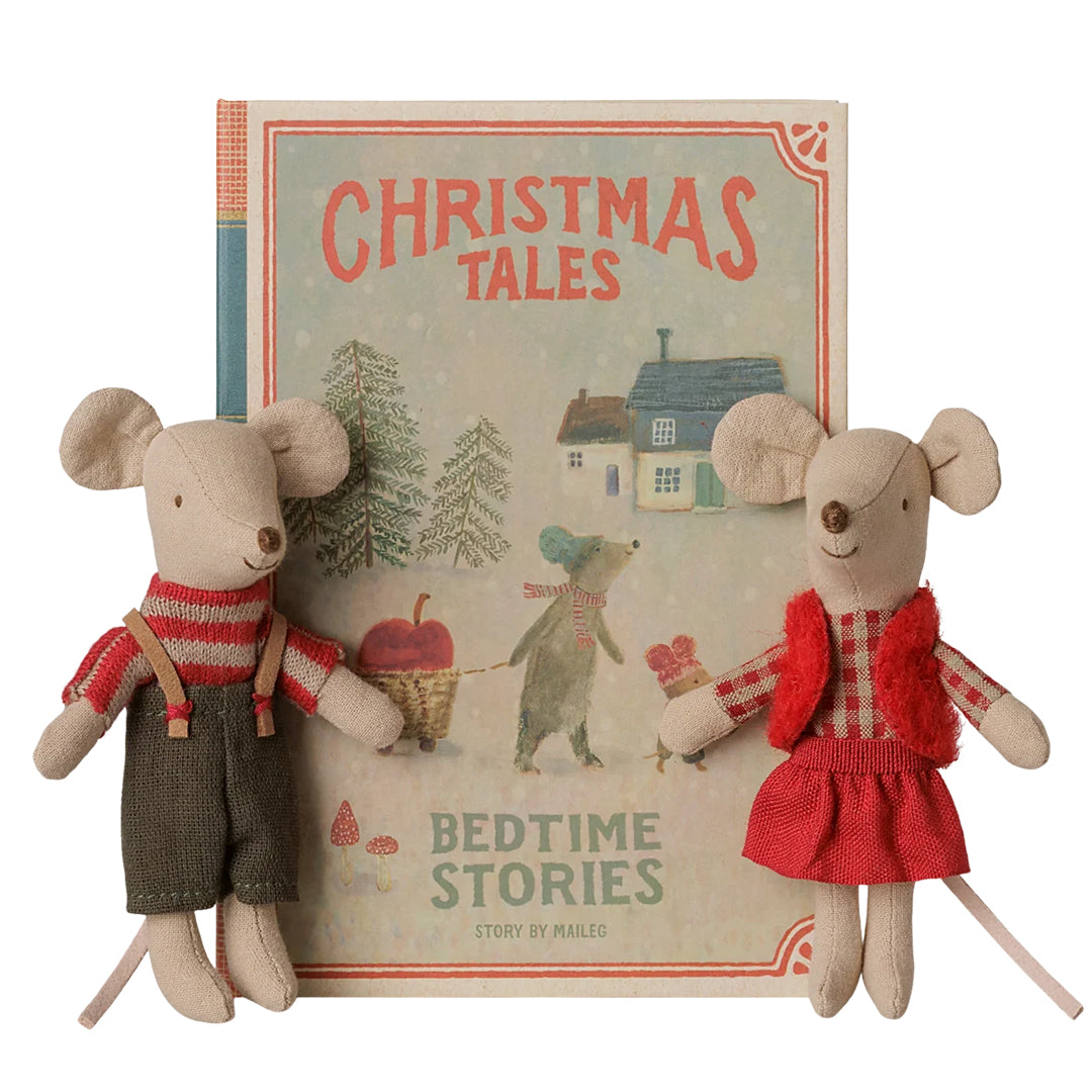 Maileg Kerst muizen tweeling in Boek, Christmas twin mice, Little sister and brother in Book