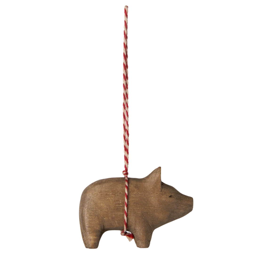 Maileg Houten Ornament Varken, Wooden ornament Pig - Nature