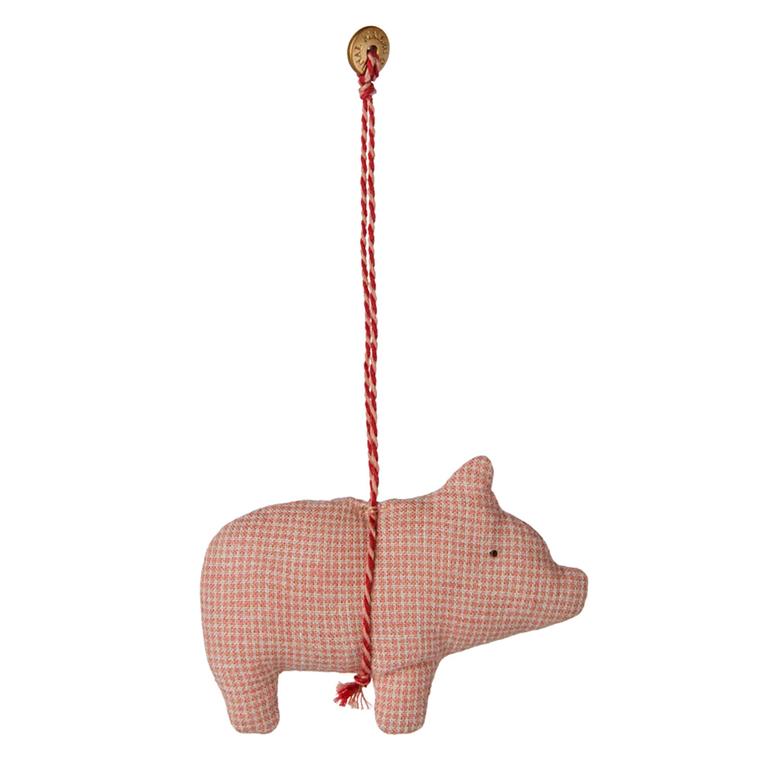 Maileg Ornament Varken, Fabric ornament Pig - Checker - Rose