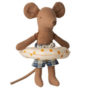 Maileg Kleine Broer muis met zwemband - Little Brother Beach Mouse with Float, Yellow dots